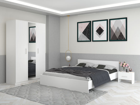 Dormitor EVA – Pat Modern cu 2 Noptiere și Dulap cu Oglindă