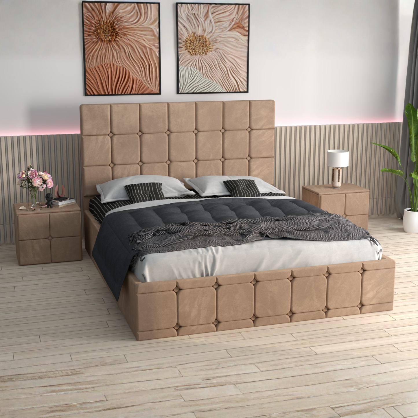 Pat Tapitat REGAL Cu 2 Noptiere Tapitate