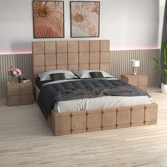 Pat Tapitat REGAL Cu 2 Noptiere Tapitate