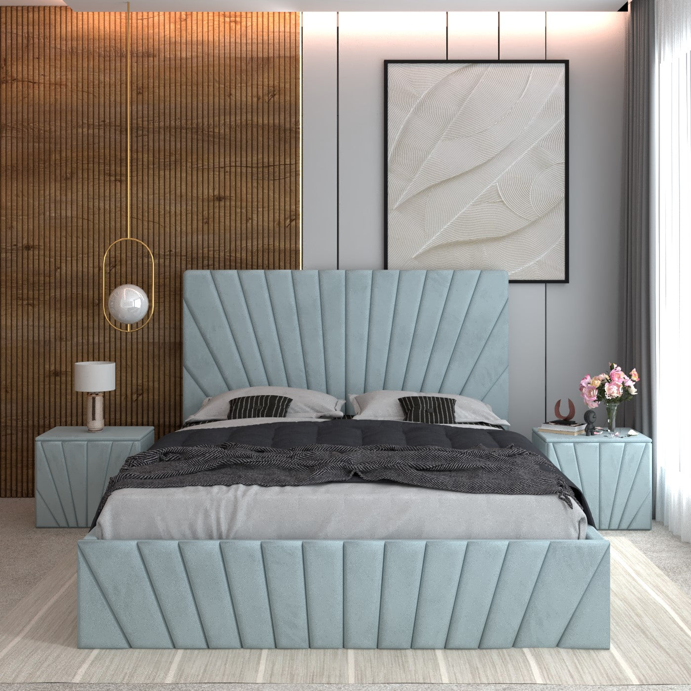 Pat Tapitat ASTRA Cu 2 Noptiere Tapitate