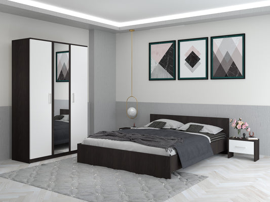 Dormitor EVA – Pat Modern cu 2 Noptiere și Dulap cu Oglindă